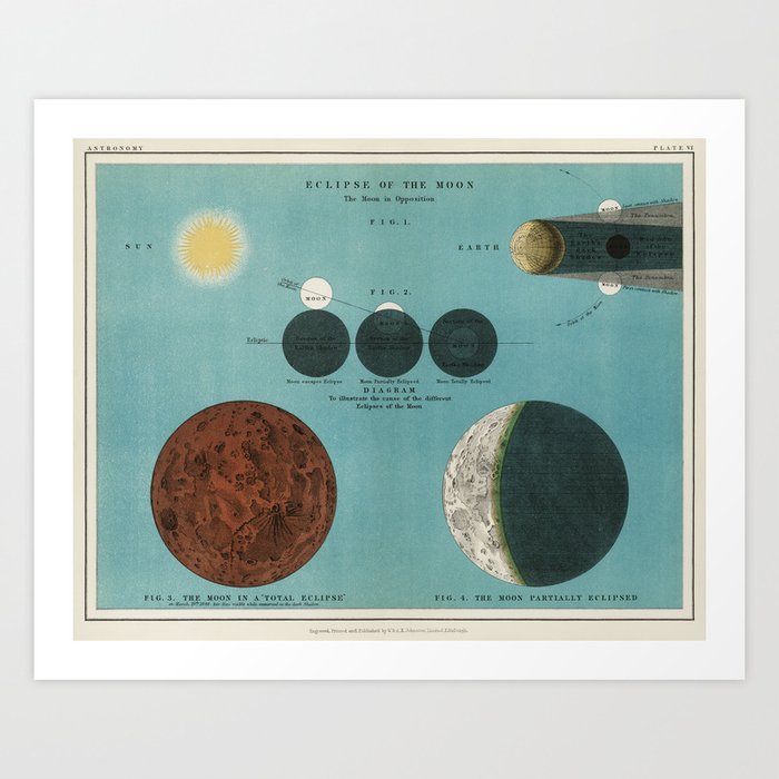 Antique celestial chart of phases of the moon 1908 | Vintage space art ...