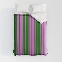 [ Thumbnail: Orchid & Dark Green Colored Striped Pattern Duvet Cover ]