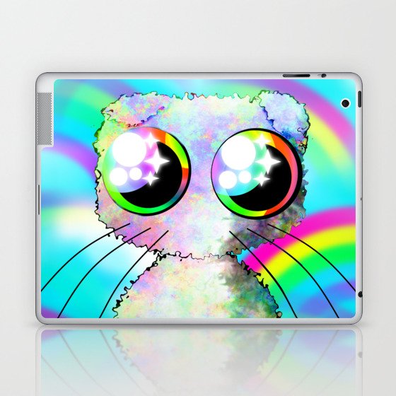curly kawaii pet on rainbow and cloud background Laptop & iPad Skin