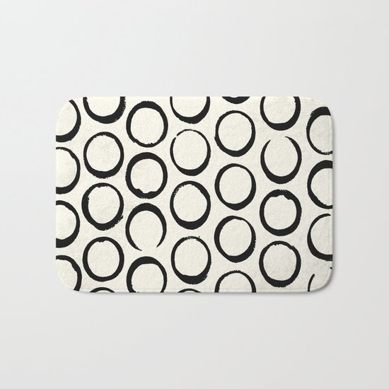 Polka Dots Circles Tribal Black and White Bath Mat