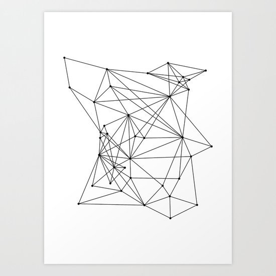 White Geometric Dots and Lines Art Print