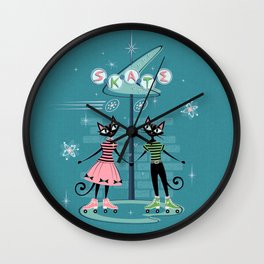Vintage Kitty Skate Date ©studioxtine Wall Clock