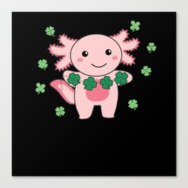Axolotl With Shamrocks Cute Animals For Luck Canvas Print