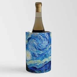 The Starry Night - La Nuit étoilée oil-on-canvas post-impressionist landscape masterpiece painting in original blue and yellow by Vincent van Gogh Wine Chiller