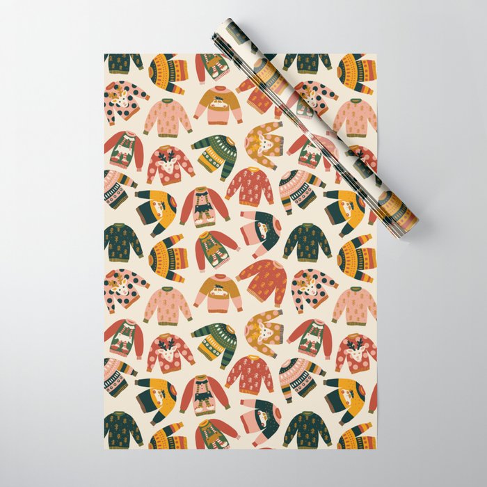 Ugly Christmas Sweaters Vintage Colors Wrapping Paper by Sandra Hutter