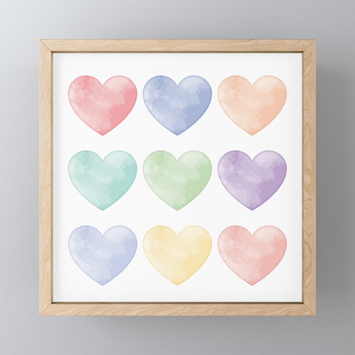Watercolor Hearts Framed Mini Art Print