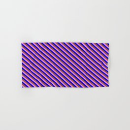[ Thumbnail: Blue, Sienna & Violet Colored Pattern of Stripes Hand & Bath Towel ]