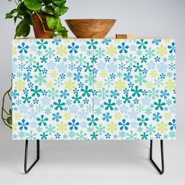 green and blue eclectic daisy print ditsy florets Credenza