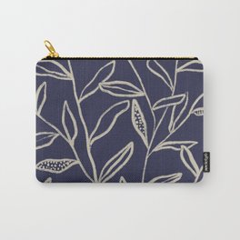 Navy Blue Patterned Leaves Carry-All Pouch