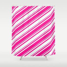 [ Thumbnail: Deep Pink and Mint Cream Colored Lines/Stripes Pattern Shower Curtain ]