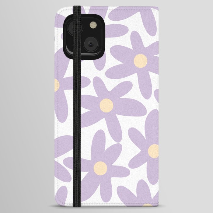 Daisy Time Retro Floral Pattern in Light Lilac Purple, Cream, and White iPhone Wallet Case