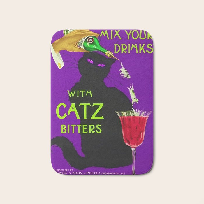 Mix Your Drinks with Catz (Cats) Bitters Aperitif Liquor Vintage Advertising Poster in purple