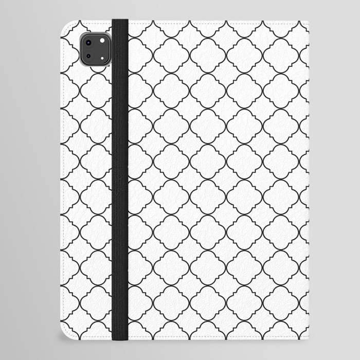 White And Black Moroccan Geometric Windowpane Check Stripe Lines Minimalist Stripes Line Drawing iPad Folio Case
