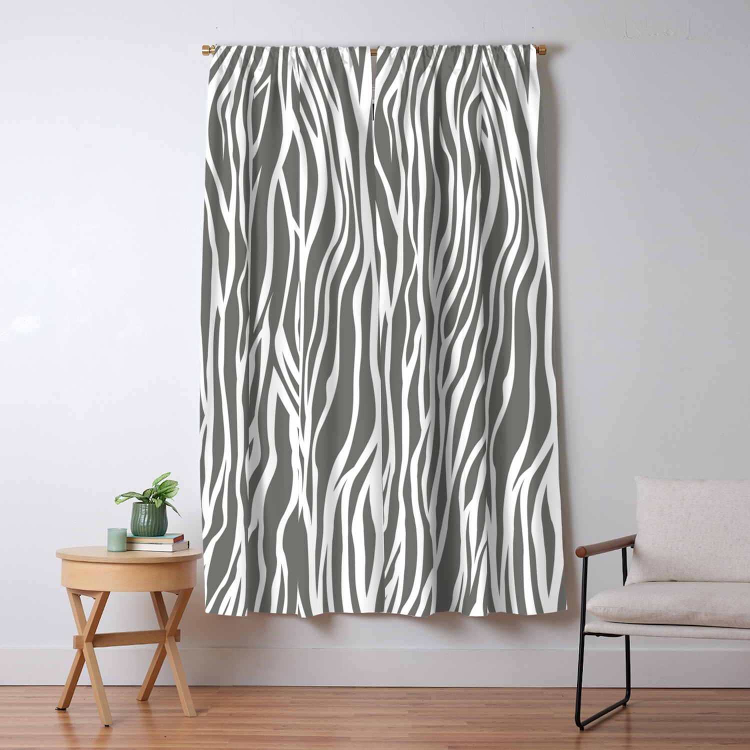 Safari Zebra Print Grey White Blackout Curtain By