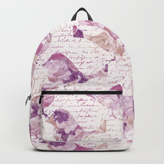 Vintage Flower Birds and handwriting pattern Backpack