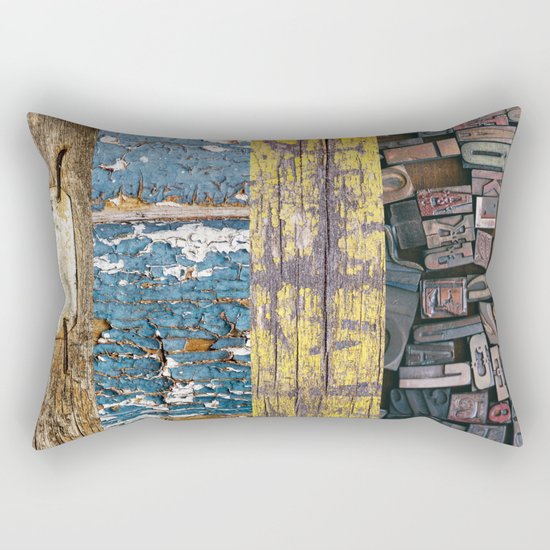 patchwork 5 wood Rectangular Pillow