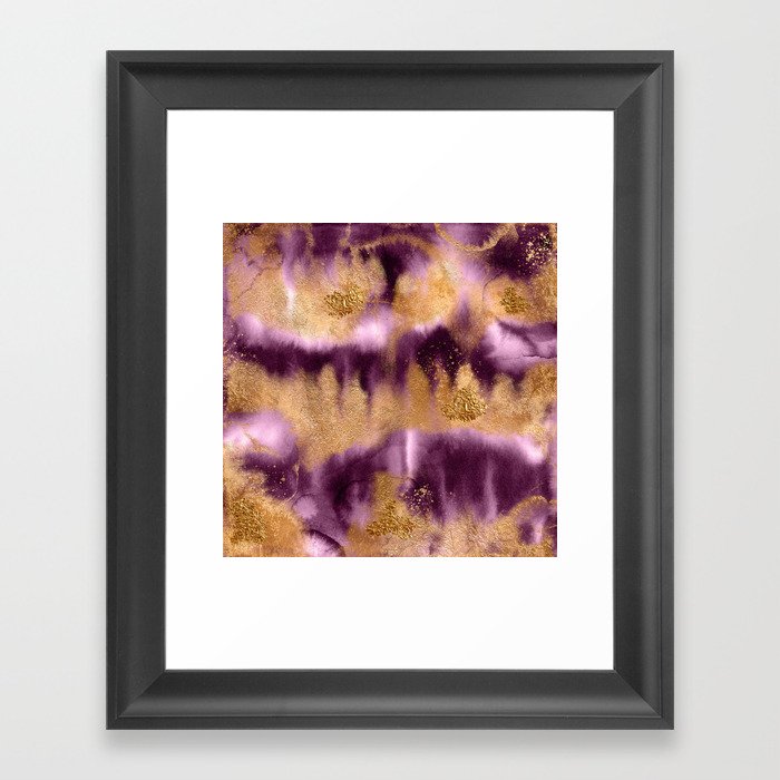 Purple Magenta And Gold Watercolor Texture Framed Art Print