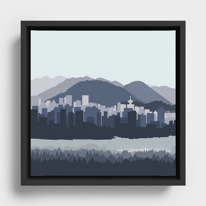 Vancouver Skyline in Blues Framed Canvas