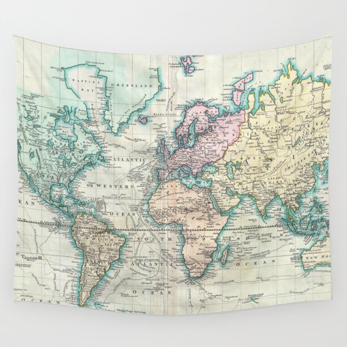 Vintage Map of The World (1801) Wall Tapestry