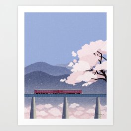 Train and Cherry Blossoms (2020) Art Print