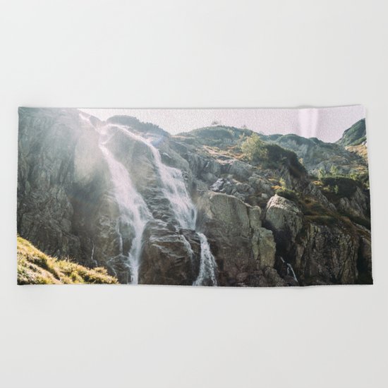 Waterfall In Sunlight Beach Towel