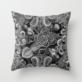 The Kraken (Black & White, Square) Throw Pillow