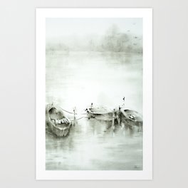 boats on the river Art Print