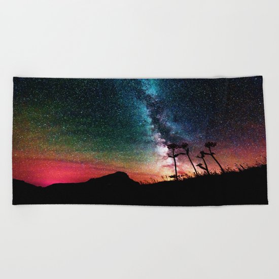 Colorful Milky Way Landscape Beach Towel