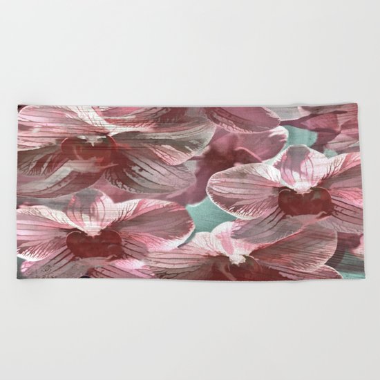 Vintage Pink Orchids Beach Towel