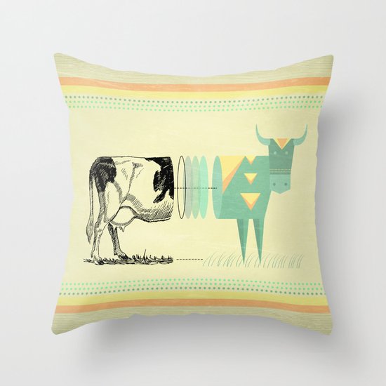 the black and white cow who wanted to be colorfully geometric Throw Pillow