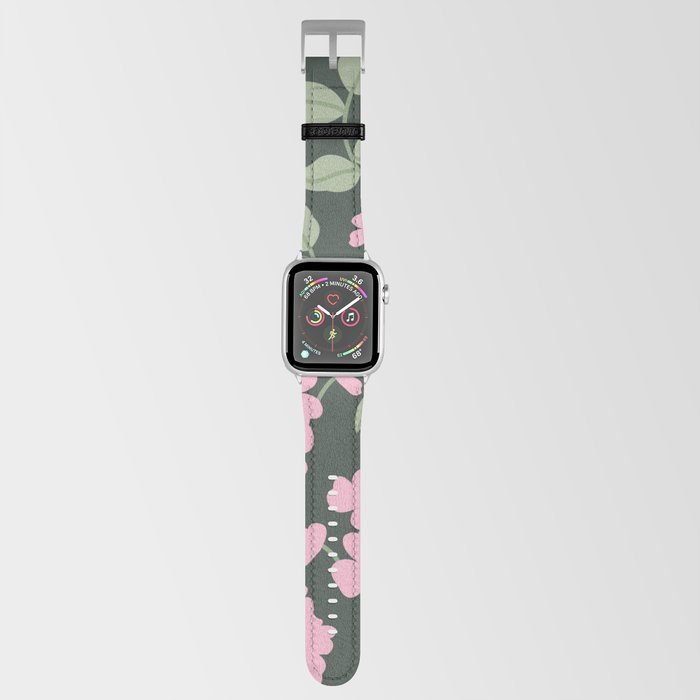 Pink Delicate Flowers And Baby Green Leaves Apple Watch Band