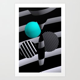 black and white and turquoise -200- Art Print