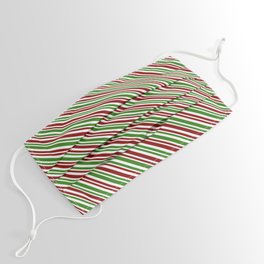 [ Thumbnail: Festive, Fun Christmas Themed Red, White & Green Colored Striped Pattern Face Mask ]