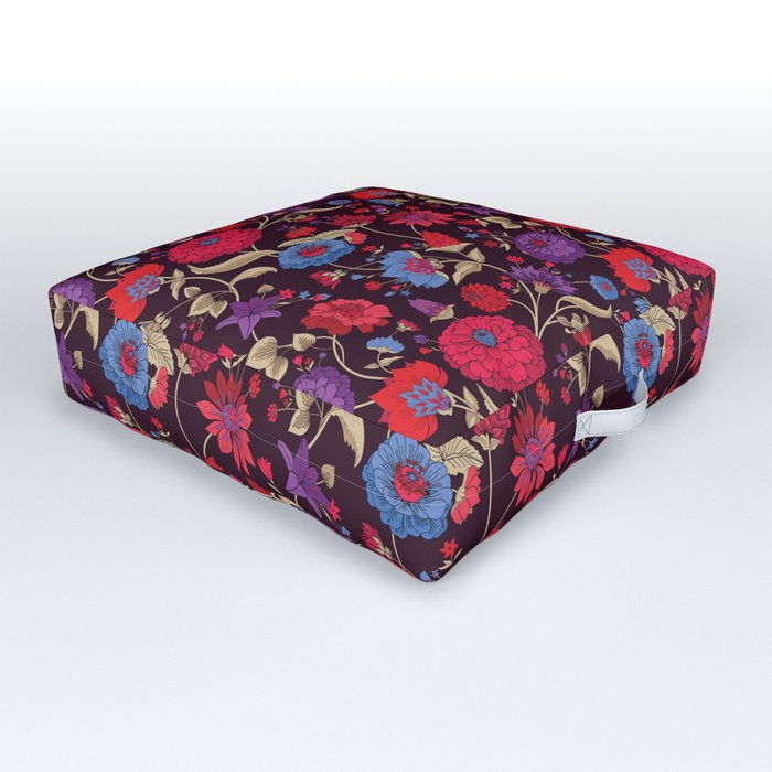 Purple Red Blue Floral Sprig Summer Pattern Outdoor Floor Cushion