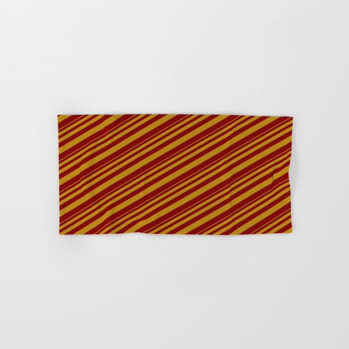 Dark Goldenrod and Maroon Colored Lined/Striped Pattern Hand & Bath Towel