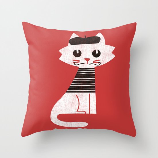 Mark the cat goes to Paris Throw Pillow