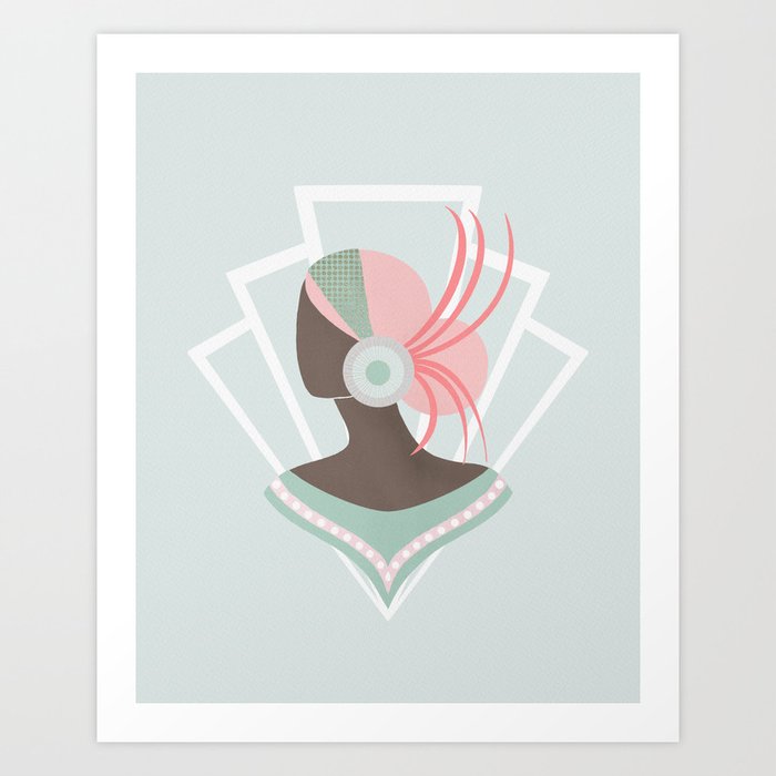 Art Deco lady with pink hair Art Print