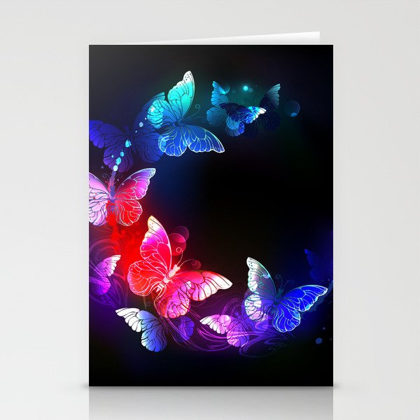 Neon night butterflies Stationery Cards