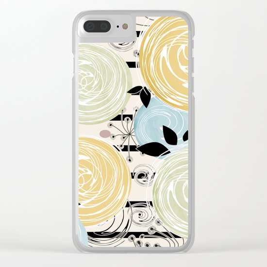Retro . Abstract floral pattern on a striped background . Clear iPhone Case