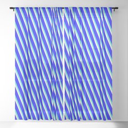 [ Thumbnail: Beige, Blue & Turquoise Colored Striped Pattern Sheer Curtain ]