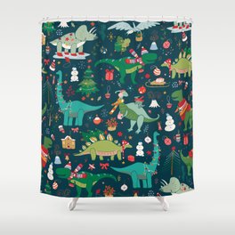 Dinosaur christmas happy new year doodle seamless hand drawn pattern Shower Curtain