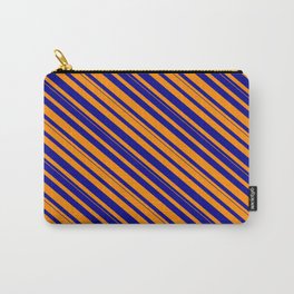 [ Thumbnail: Dark Orange and Dark Blue Colored Lined/Striped Pattern Carry-All Pouch ]