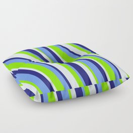[ Thumbnail: Cornflower Blue, Chartreuse, Light Cyan, and Midnight Blue Colored Lined Pattern Floor Pillow ]