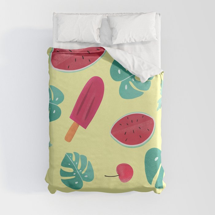 Ice Lolly Tropical Watermelon Pattern Hibiscus Icecream Duvet Cover