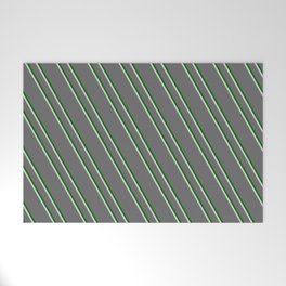 [ Thumbnail: Dim Grey, Dark Green, and Light Grey Colored Stripes Pattern Welcome Mat ]