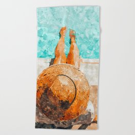 By The Pool All Day, Summer Travel Woman Swimming, Tropical Fashion Bohemian Painting Beach Towel
