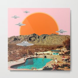 They've arrived! (Square) Metal Print | Sunset, Cactus, Ufo, Vintage, Aliens, Ufos, 70, Retro, 70S, 1960S 