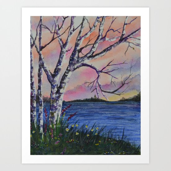 Birch Tree Sunset Art Print