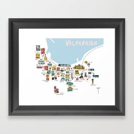Valparaiso Map (white) - Chile Framed Art Print