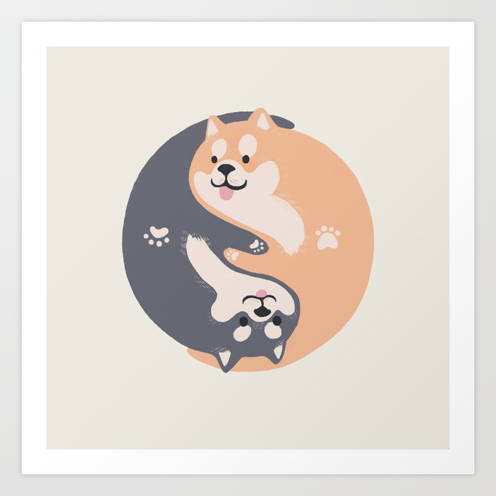 Yin yang Doge shiba inu hug together Art Print